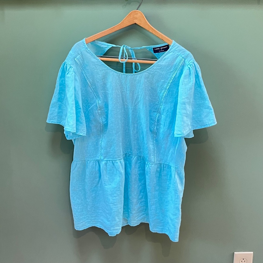 Lane Bryant Light Blue Flutter Sleeve Peplum Top